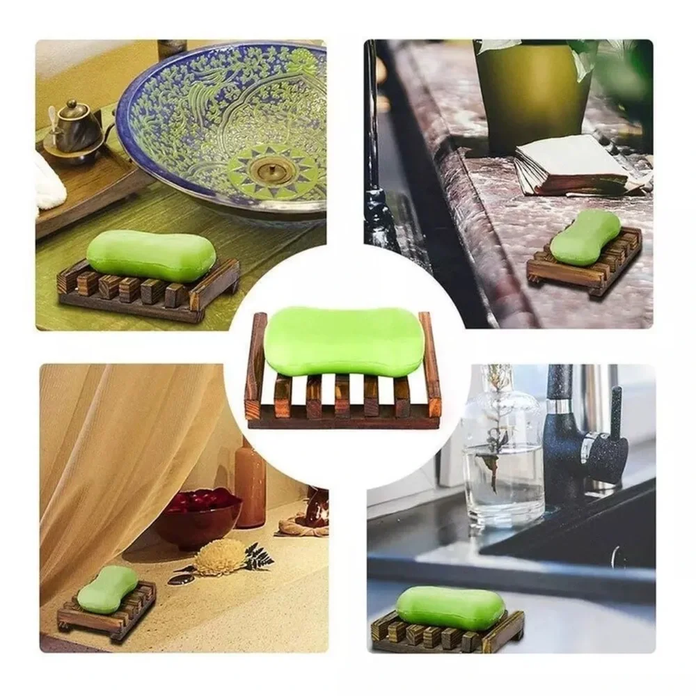 Set of 2 Wooden Bar Soap Dish Shower Holder Self Draining Design Bamboo Eco Love